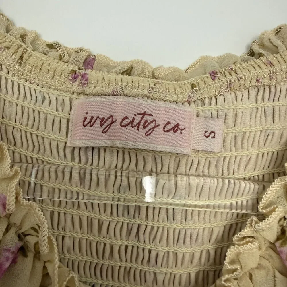 Ivy City Co Darla Maxi Dress Yellow Floral Tiered Ruffle Romantic Women's Size S - Picture 7 of 9